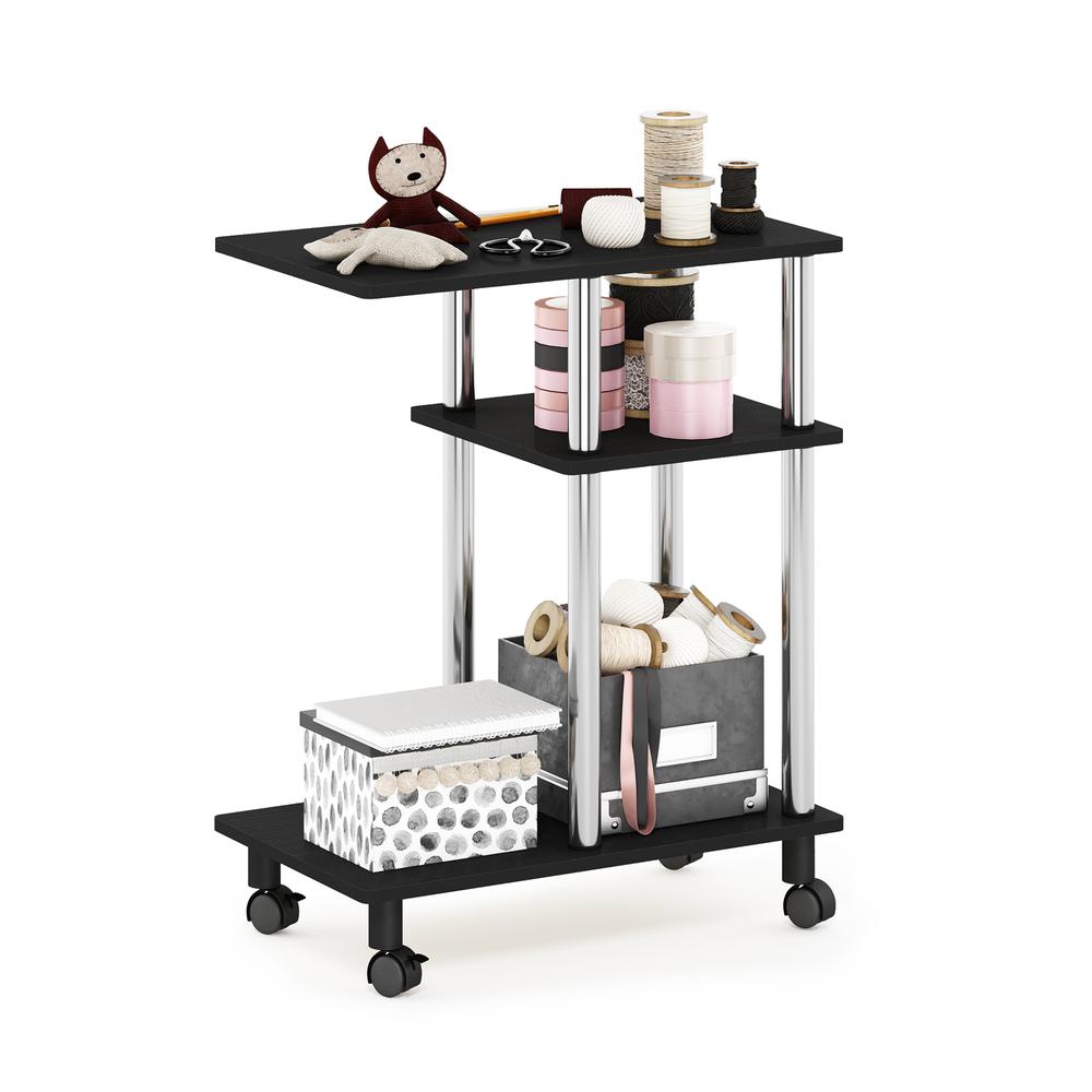 Furinno Turn-N-Tube U Shape Sofa Side Table with Casters, Americano, Stainless Steel Tubes. Picture 4