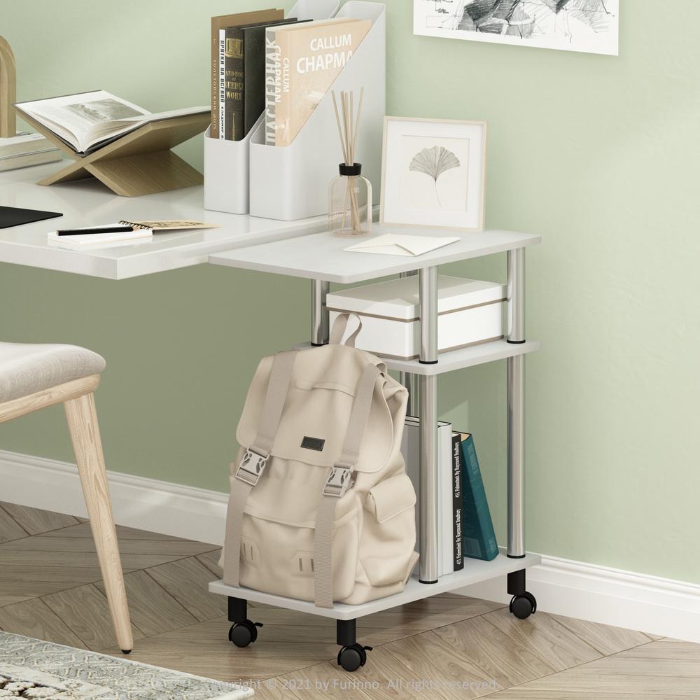 Furinno Turn-N-Tube U Shape Sofa Side Table with Casters, White Oak, Stainless Steel Tubes. Picture 6