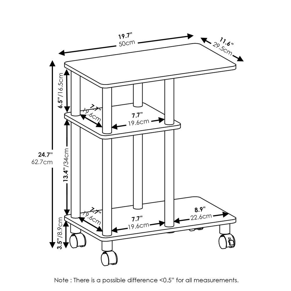 Furinno Turn-N-Tube U Shape Sofa Side Table with Casters, White Oak, Stainless Steel Tubes. Picture 2