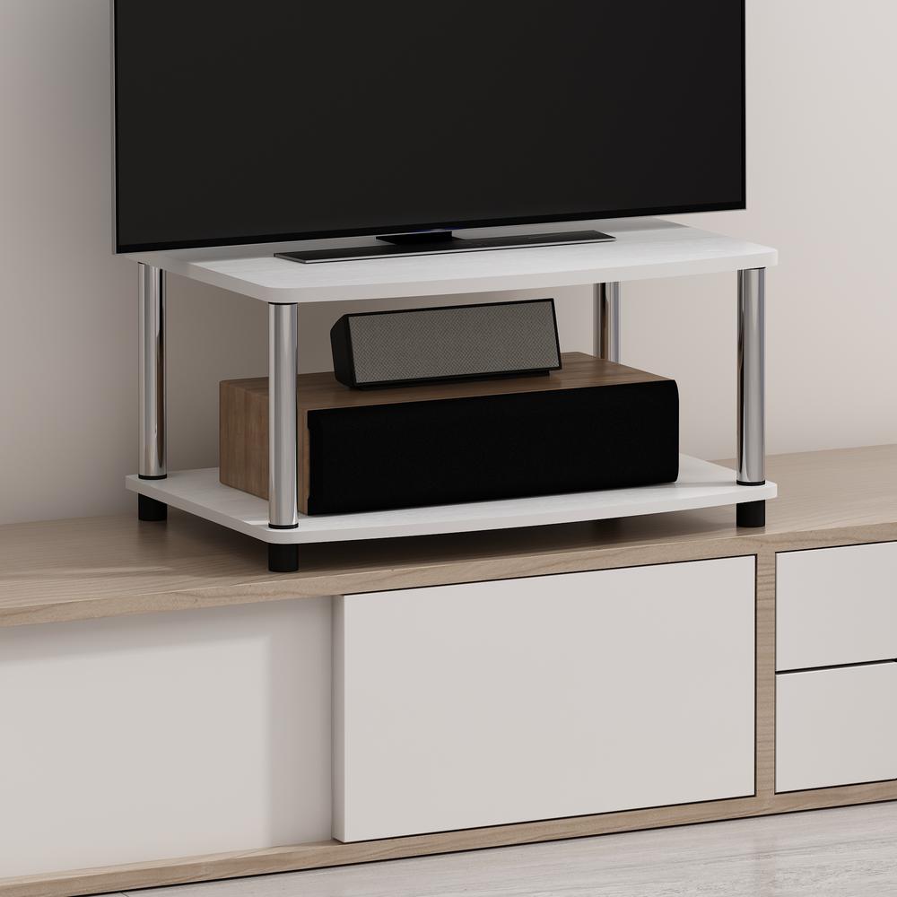 Furinno Turn-N-Tube No Tools 2-Tier Elevated TV Stands, White Oak/Chrome. Picture 5
