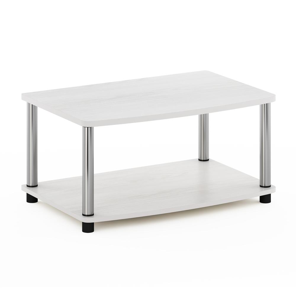 Furinno Turn-N-Tube No Tools 2-Tier Elevated TV Stands, White Oak/Chrome. Picture 1