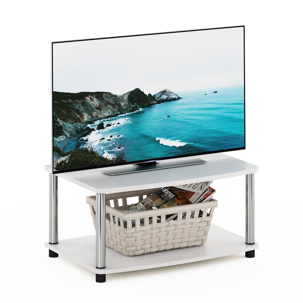 Furinno Turn-N-Tube No Tools 2-Tier Elevated TV Stands, White Oak/Chrome. Picture 4