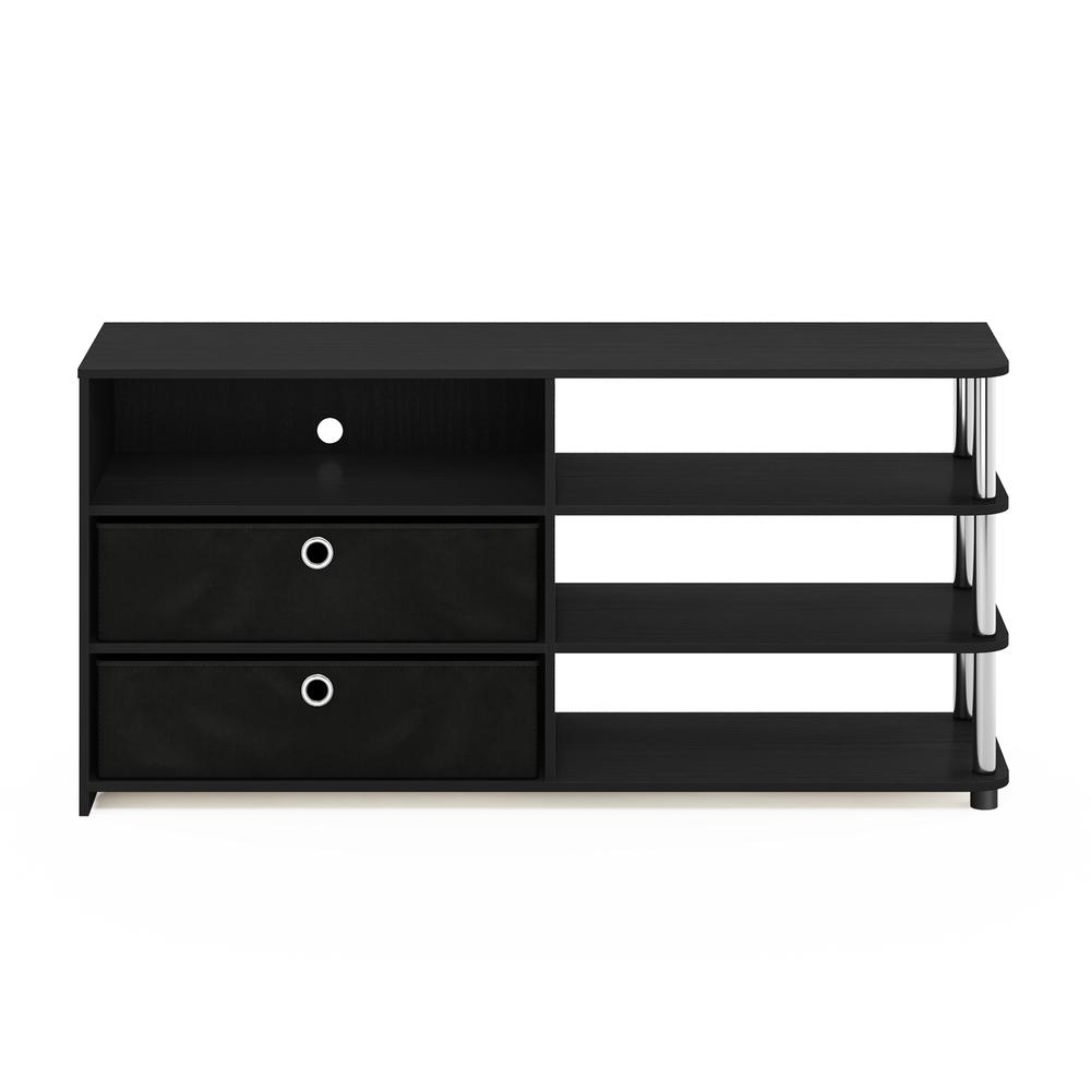 Furinno JAYA Simple Design TV Stand for up to 55-Inch with Bins, Americano, Stainless Steel Tubes. Picture 3