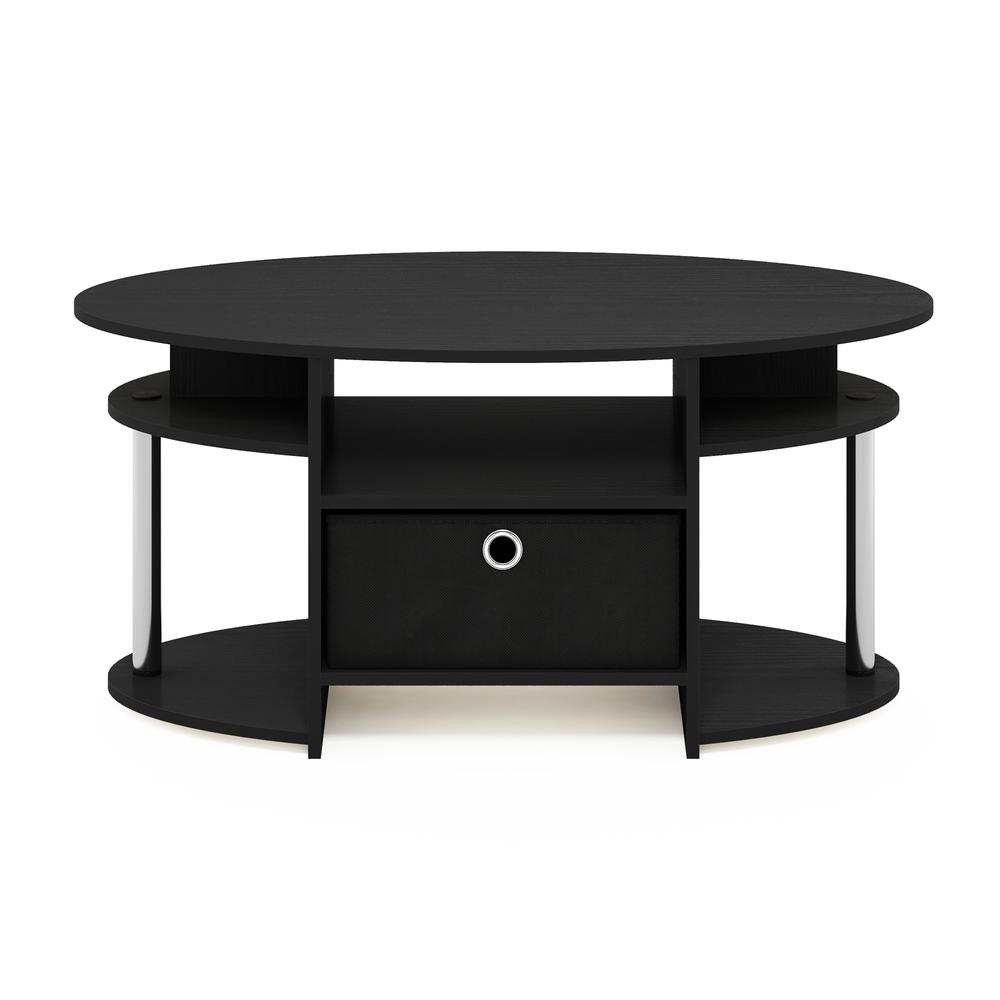 Furinno JAYA Simple Design Oval Coffee Table with Bin, Americano, Stainless Steel Tubes. Picture 3