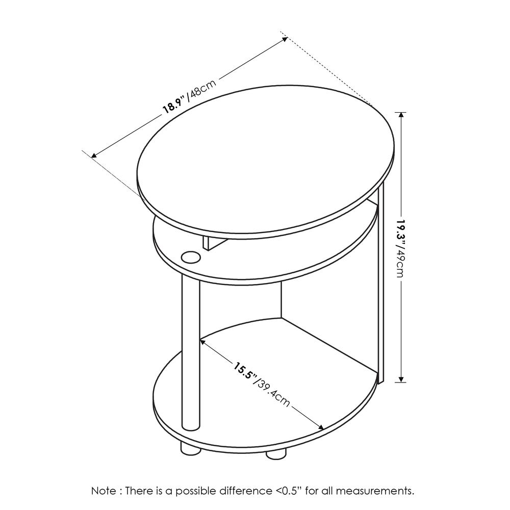 Furinno JAYA Simple Design Oval End Table, White Oak, Stainless Steel Tubes. Picture 2