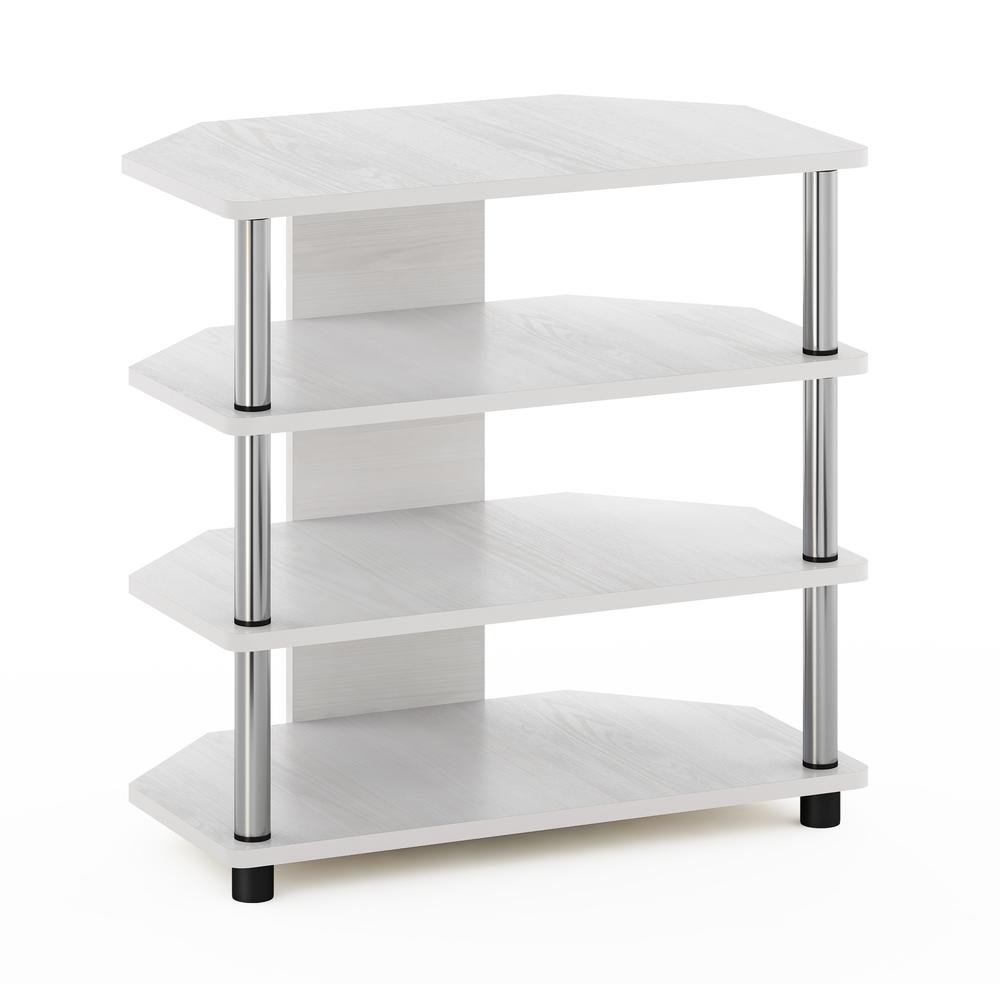 Furinno Econ Easy Assembly 4-Tier Petite TV Stand, White Oak/Chrome. Picture 1