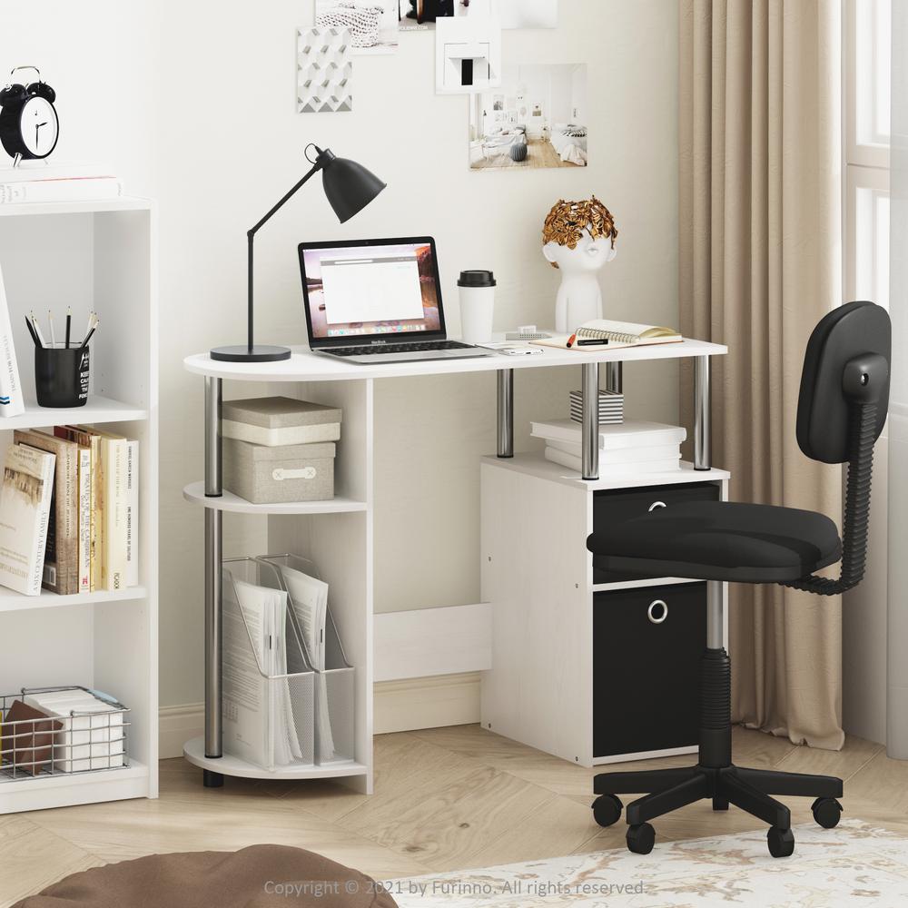 Furinno JAYA Simplistic Computer Study Desk with Bin Drawers, White Oak, Stainless Steel Tubes. Picture 6