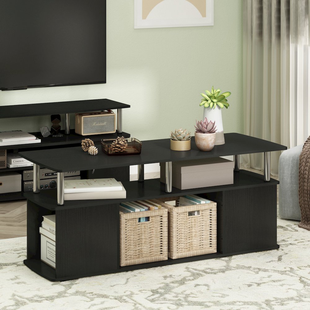 TV Stand for TV up to 50 Inch with Open Shelves, TV Console, Dark Americano. Picture 4