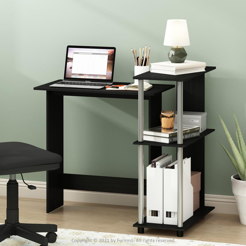 Furinno Abbott Corner Computer Desk with Bookshelf, Americano/Stainless Steel. Picture 7