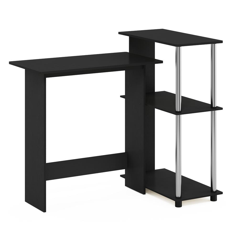 Furinno Abbott Corner Computer Desk with Bookshelf, Americano/Stainless Steel. Picture 1