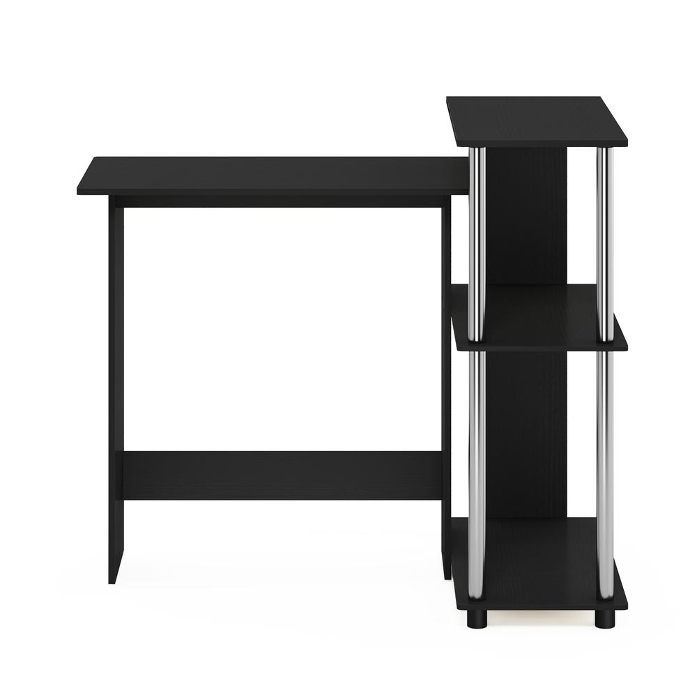 Furinno Abbott Corner Computer Desk with Bookshelf, Americano/Stainless Steel. Picture 3