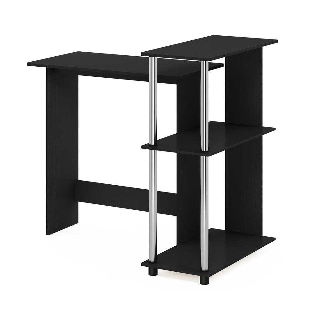 Furinno Abbott Corner Computer Desk with Bookshelf, Americano/Stainless Steel. Picture 4