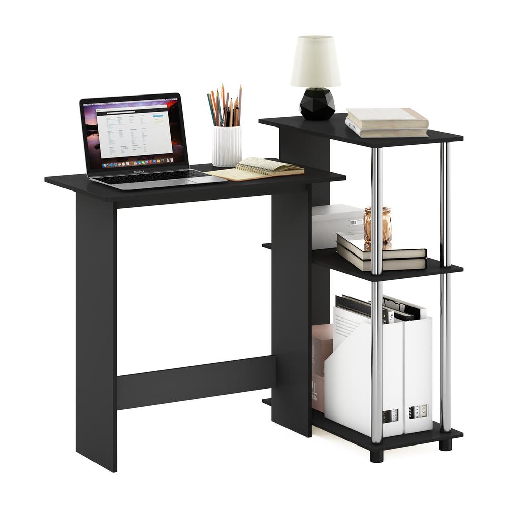 Furinno Abbott Corner Computer Desk with Bookshelf, Americano/Stainless Steel. Picture 5