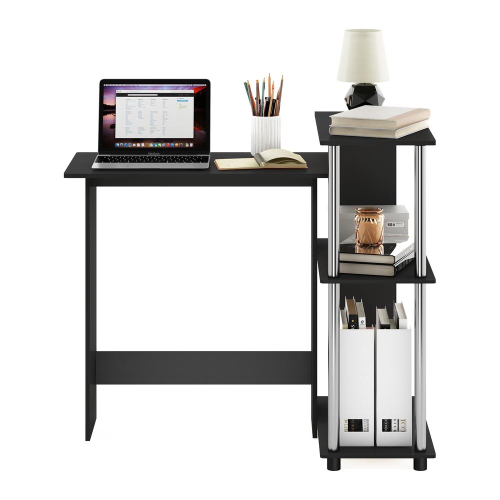 Furinno Abbott Corner Computer Desk with Bookshelf, Americano/Stainless Steel. Picture 6