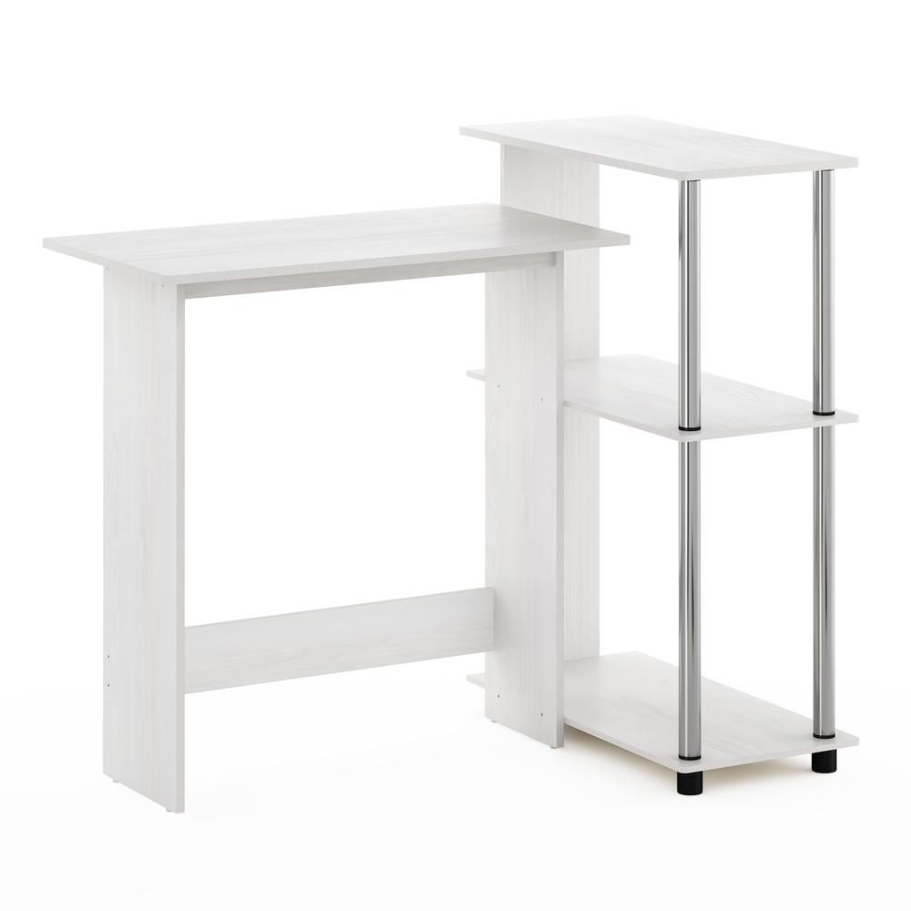 Furinno Abbott Corner Computer Desk with Bookshelf, White Oak/Stainless Steel. Picture 1