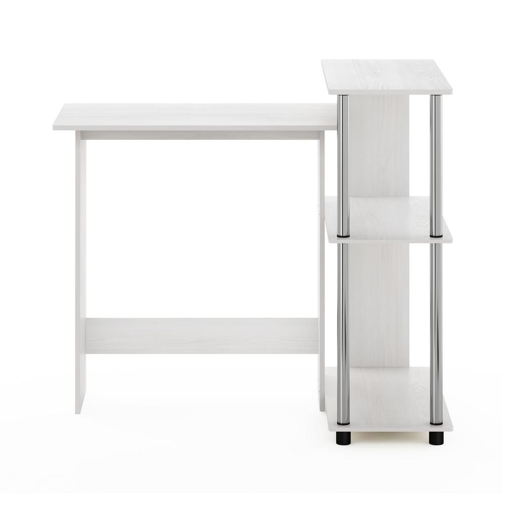 Furinno Abbott Corner Computer Desk with Bookshelf, White Oak/Stainless Steel. Picture 2