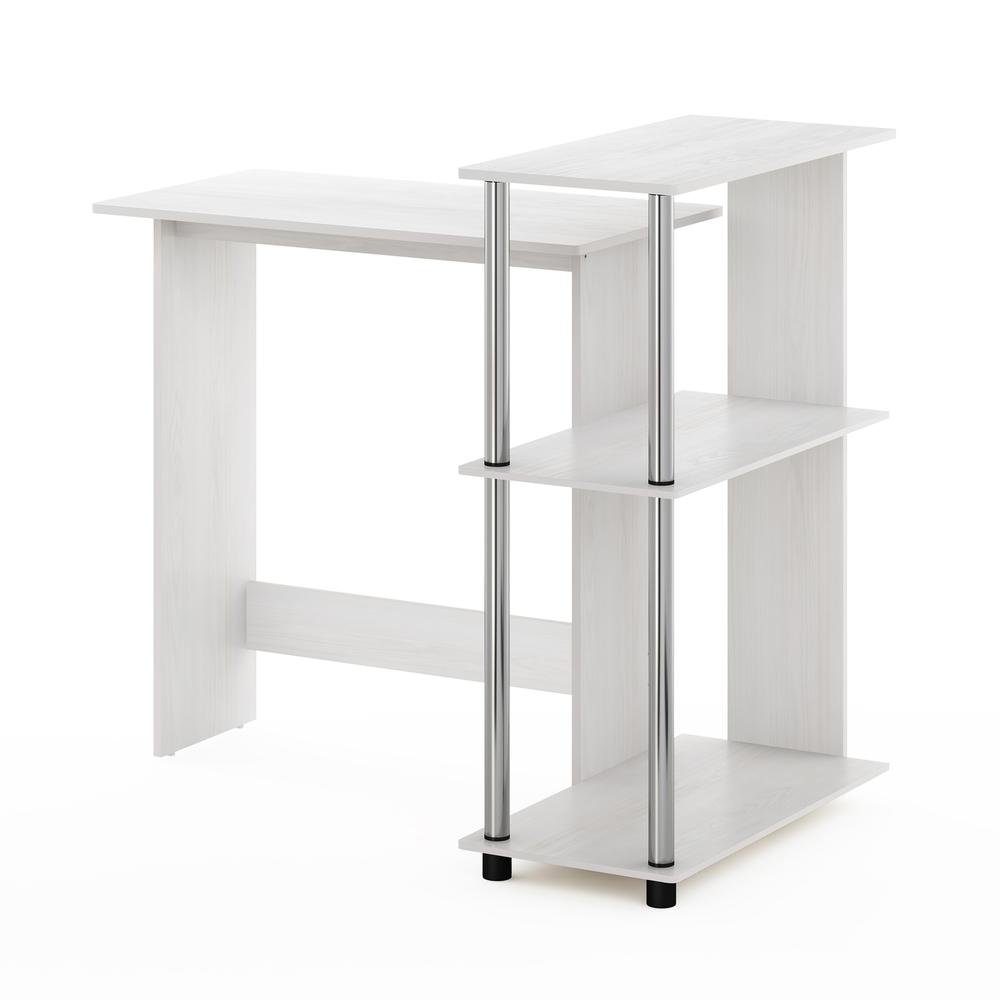 Furinno Abbott Corner Computer Desk with Bookshelf, White Oak/Stainless Steel. Picture 3