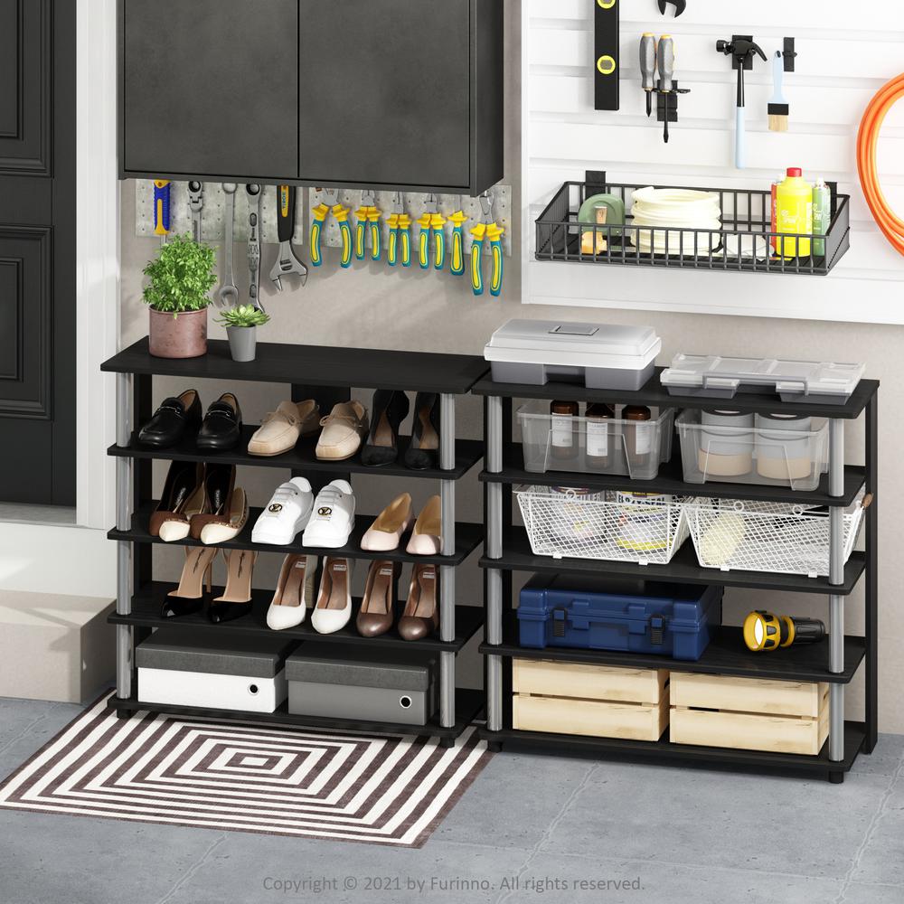 Furinno Turn-N-Tube 5 Tier Wide Shoe Rack, Americano, Stainless Steel Tubes. Picture 5