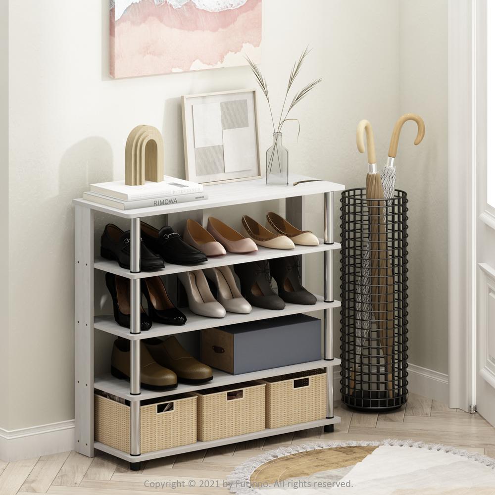 Furinno Turn-N-Tube 5 Tier Wide Shoe Rack, White Oak, Stainless Steel Tubes. Picture 4