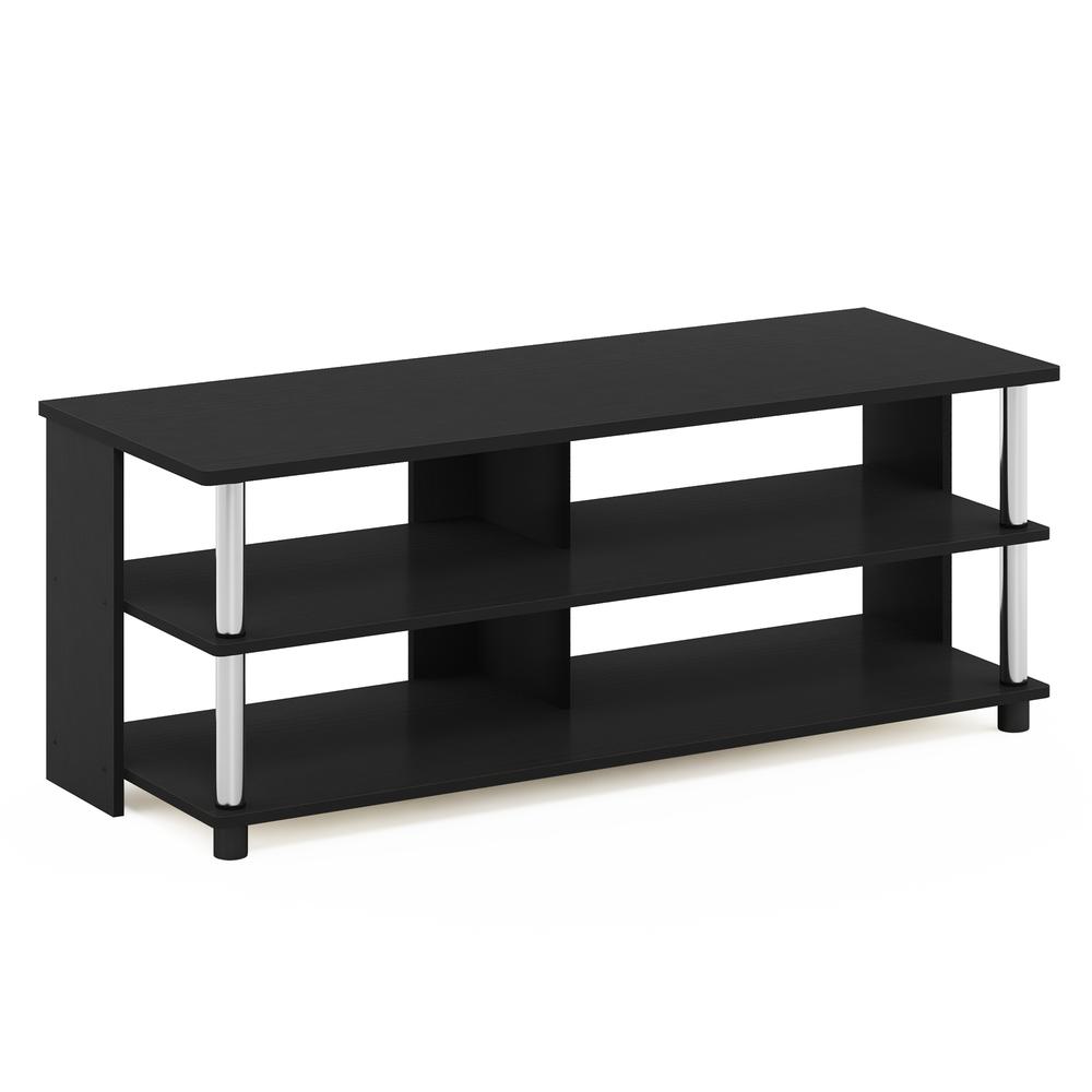 Furinno Sully 3-Tier TV Stand for TV up to 48, Americano, Stainless Steel Tubes. Picture 1