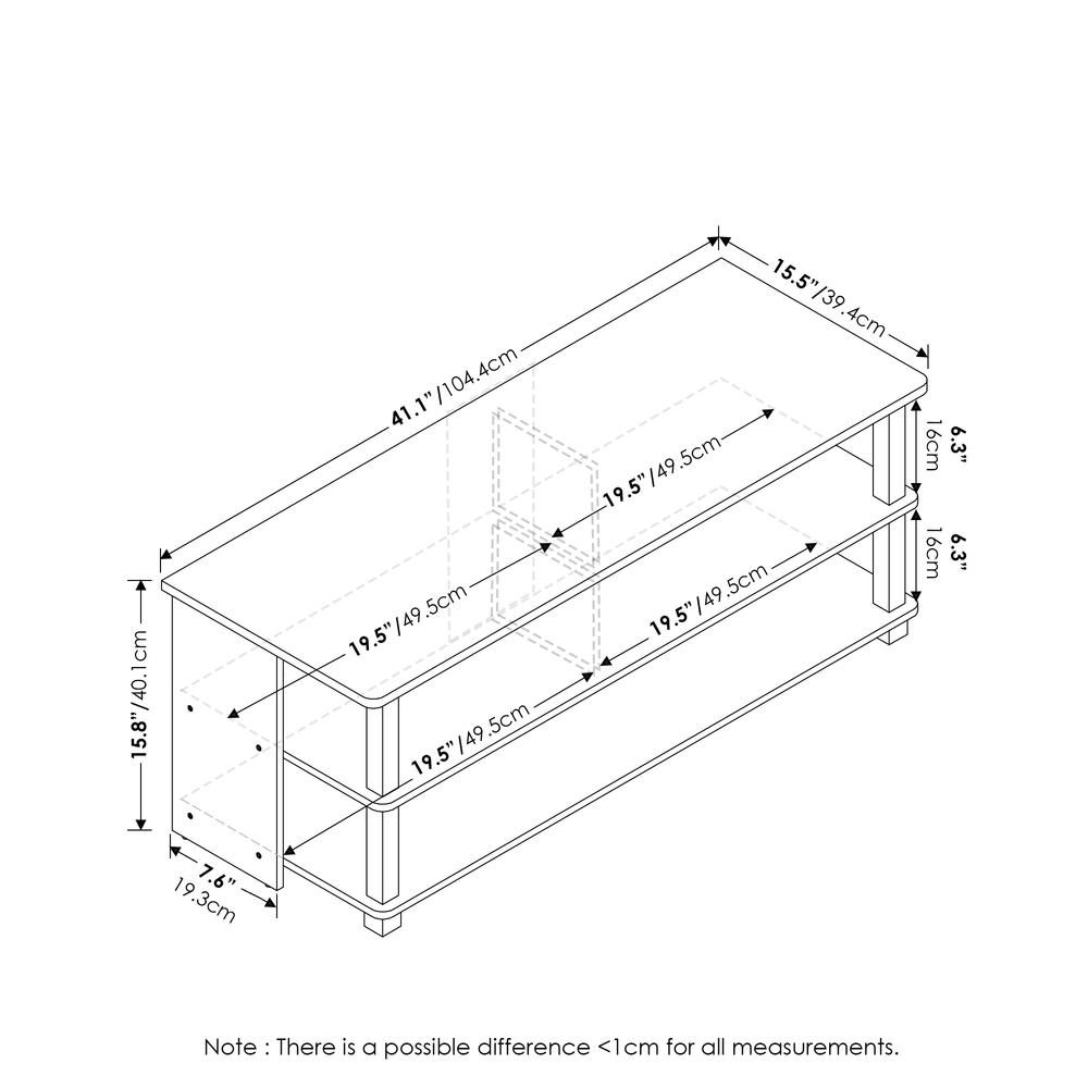 Furinno Sully 3-Tier TV Stand for TV up to 48, White Oak, Stainless Steel Tubes. Picture 2