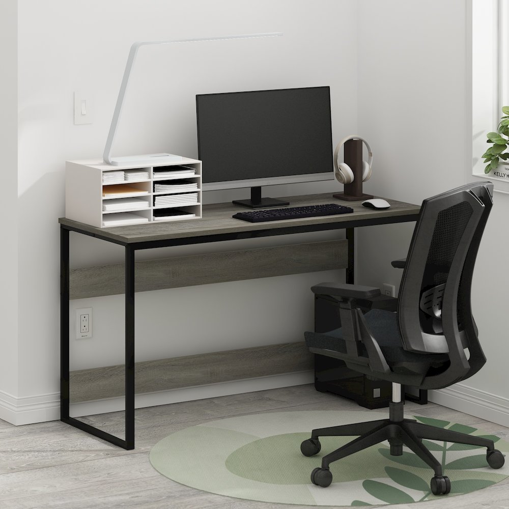 Furinno Moretti Modern Lifestyle Enhanced Study Desk, 52, French Oak Grey. Picture 2