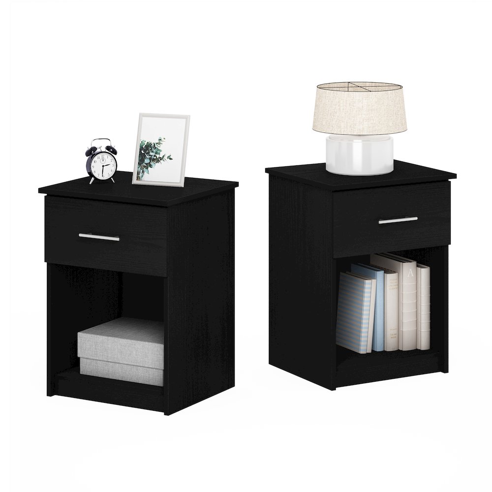 Set of 2 Nightstand with Drawer and Open Shelf, Dark Americano. Picture 4