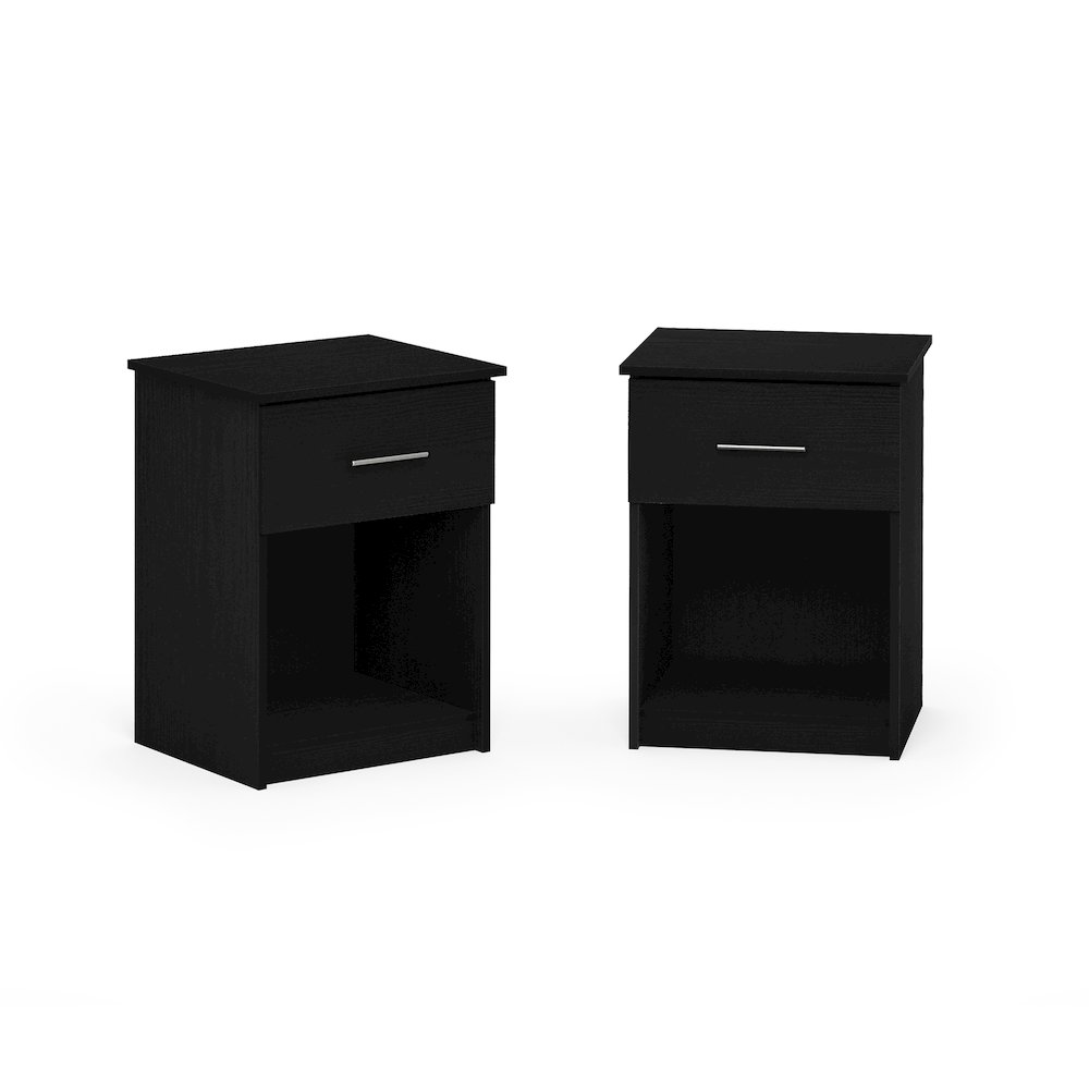 Set of 2 Nightstand with Drawer and Open Shelf, Dark Americano. Picture 1