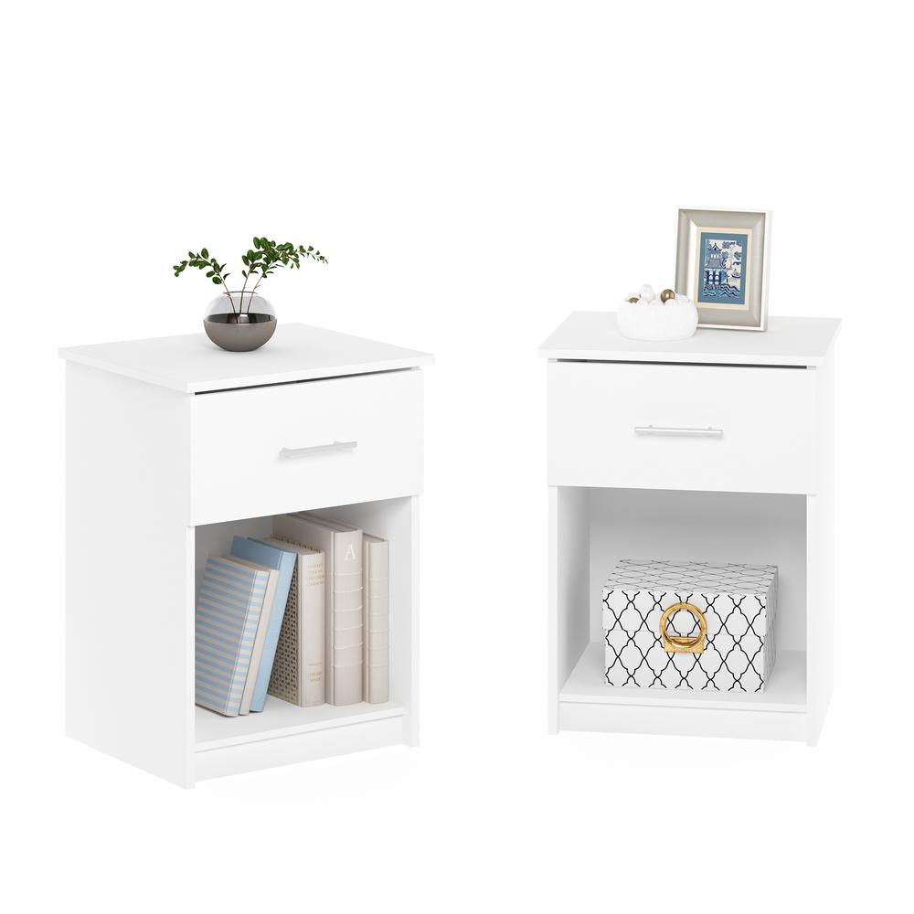 Furinno Tidur Nightstand with Handle with One Drawer, Set of 2, Solid White. Picture 4