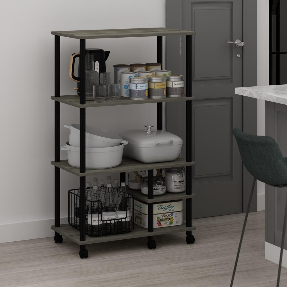 Furinno Turn-N-Tube 4-Tier Toolless Kitchen Storage Shelf Cart, French Oak Grey/Black. Picture 6