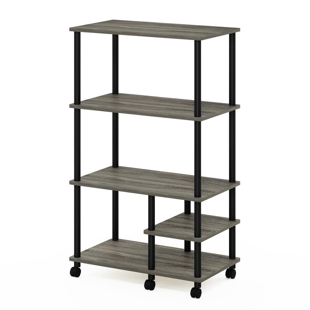 Furinno Turn-N-Tube 4-Tier Toolless Kitchen Storage Shelf Cart, French Oak Grey/Black. Picture 1