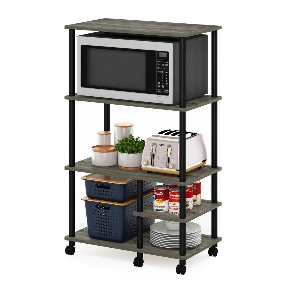 Furinno Turn-N-Tube 4-Tier Toolless Kitchen Storage Shelf Cart, French Oak Grey/Black. Picture 4