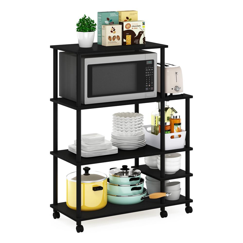 Furinno Turn-N-Tube 4-Tier Toolless Kitchen Wide Storage Shelf Cart, Americano/Black. Picture 4