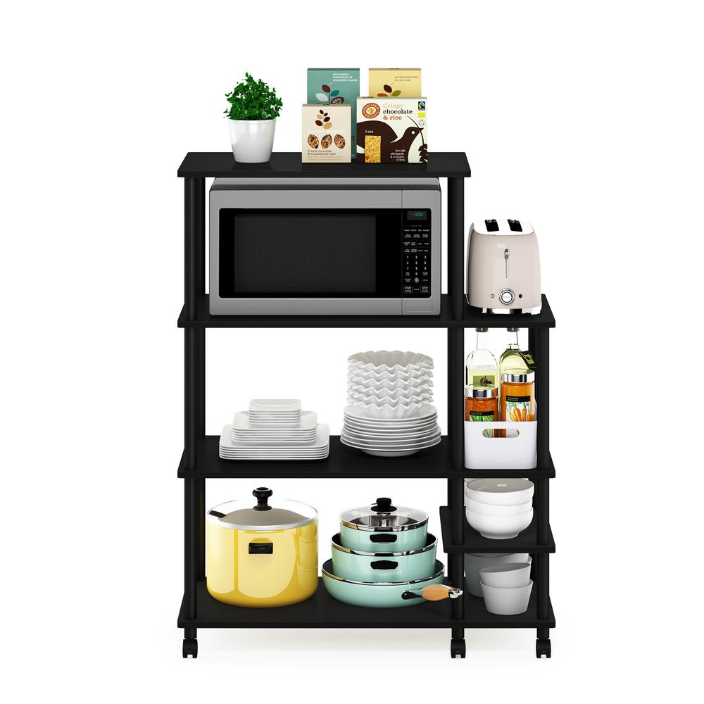 Furinno Turn-N-Tube 4-Tier Toolless Kitchen Wide Storage Shelf Cart, Americano/Black. Picture 5