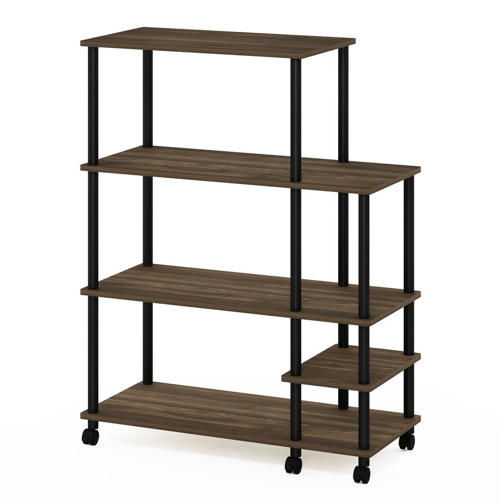 Furinno Turn-N-Tube 4-Tier Toolless Kitchen Wide Storage Shelf Cart, Columbia Walnut/Black. Picture 1