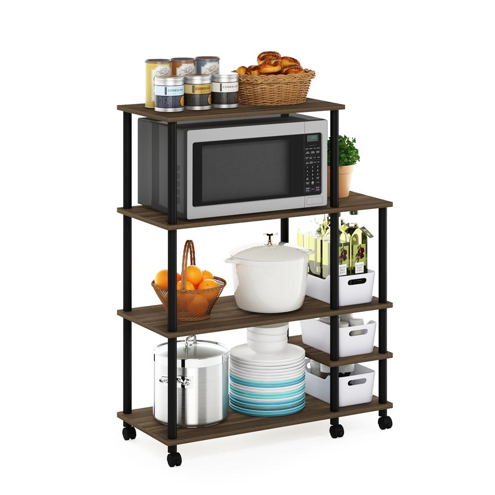 Furinno Turn-N-Tube 4-Tier Toolless Kitchen Wide Storage Shelf Cart, Columbia Walnut/Black. Picture 4