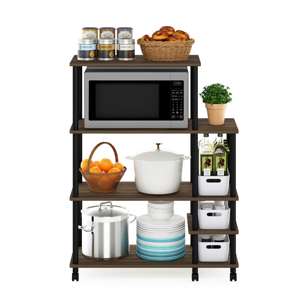 Furinno Turn-N-Tube 4-Tier Toolless Kitchen Wide Storage Shelf Cart, Columbia Walnut/Black. Picture 5