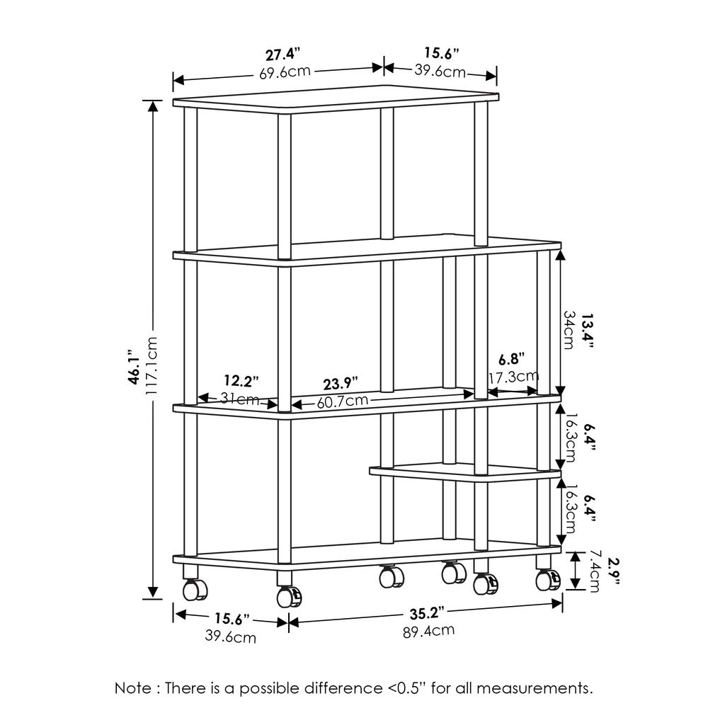 Furinno Turn-N-Tube 4-Tier Toolless Kitchen Wide Storage Shelf Cart, French Oak Grey/Black. Picture 2