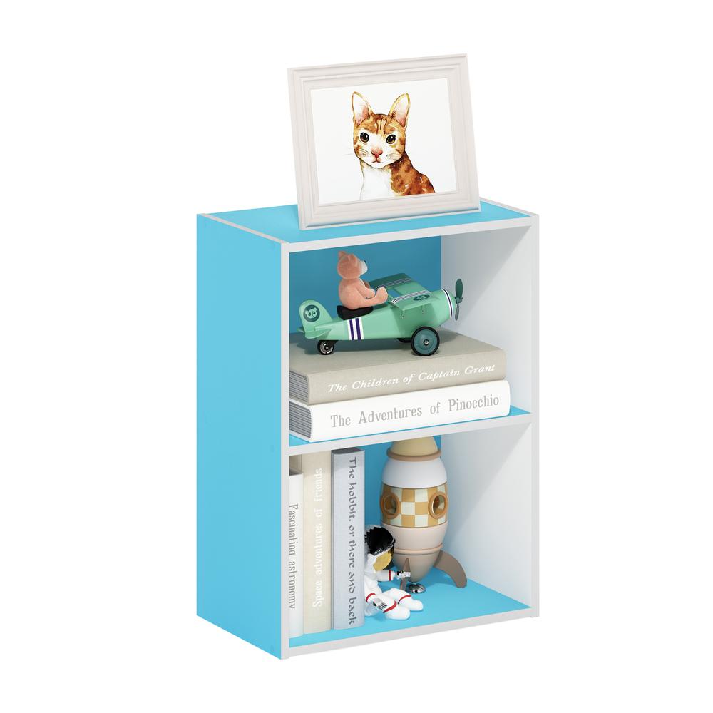 Furinno Luder 2-Tier Open Shelf Bookcase, Light Blue/White. Picture 4