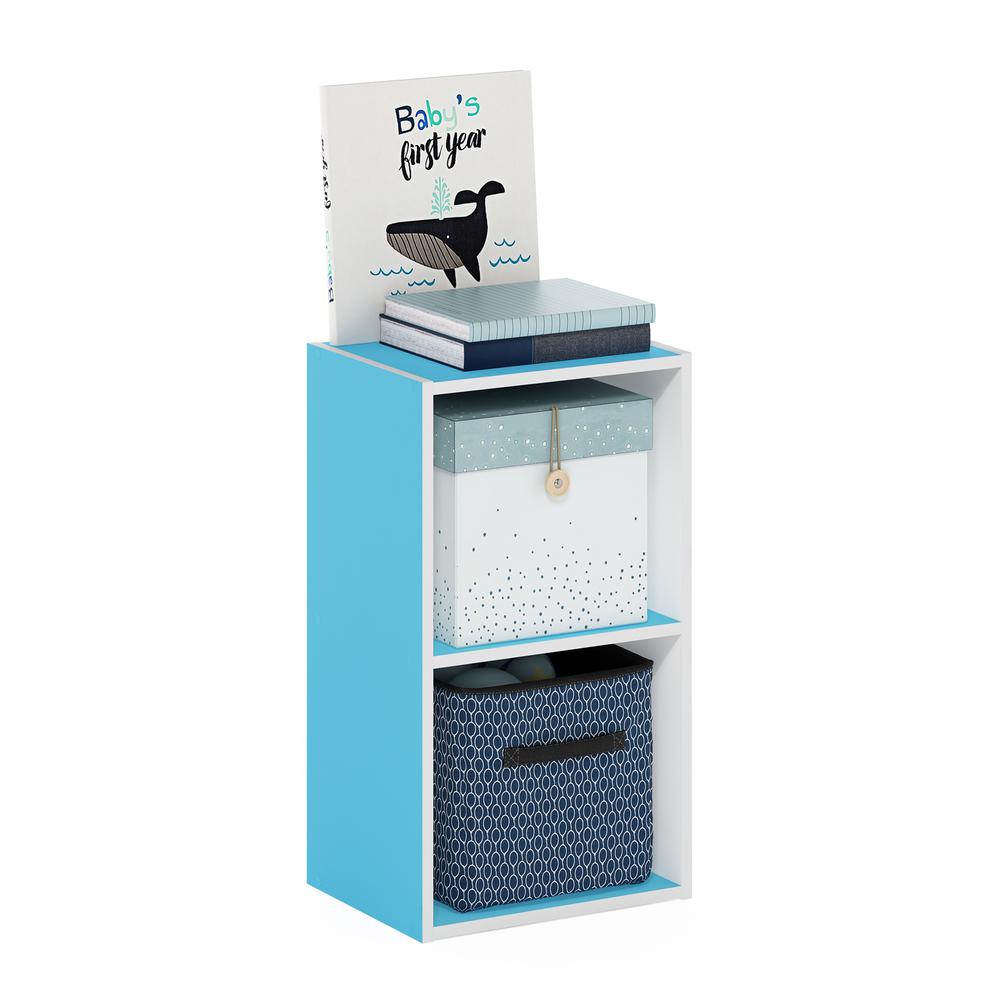 Furinno Pasir 2-Tier Open Shelf Bookcase, Light Blue/White. Picture 4
