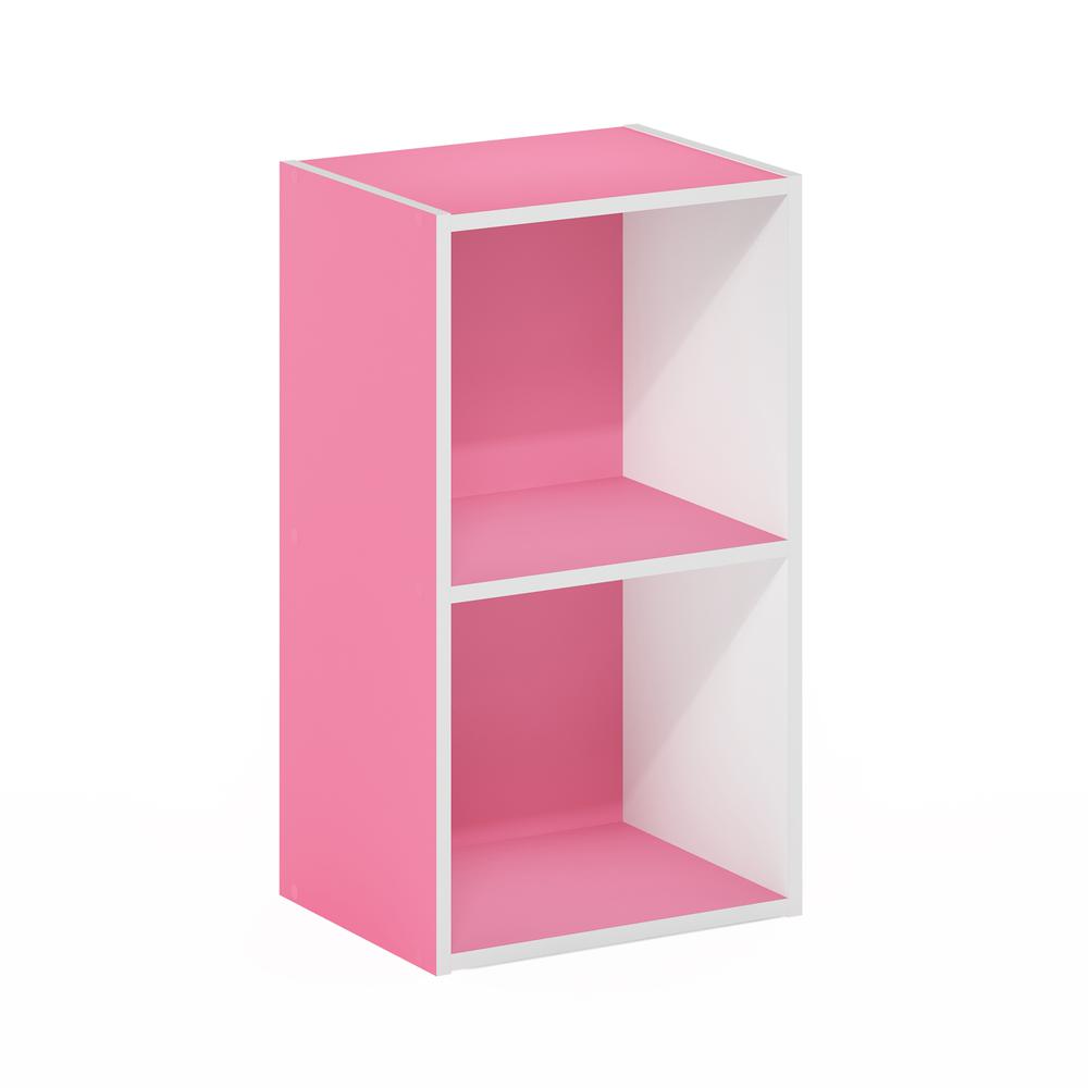 Furinno Pasir 2-Tier Open Shelf Bookcase, Pink/White. Picture 1