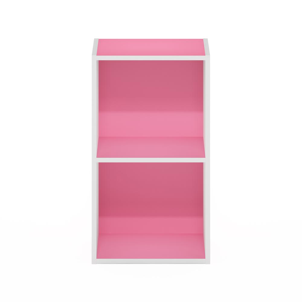 Furinno Pasir 2-Tier Open Shelf Bookcase, Pink/White. Picture 3