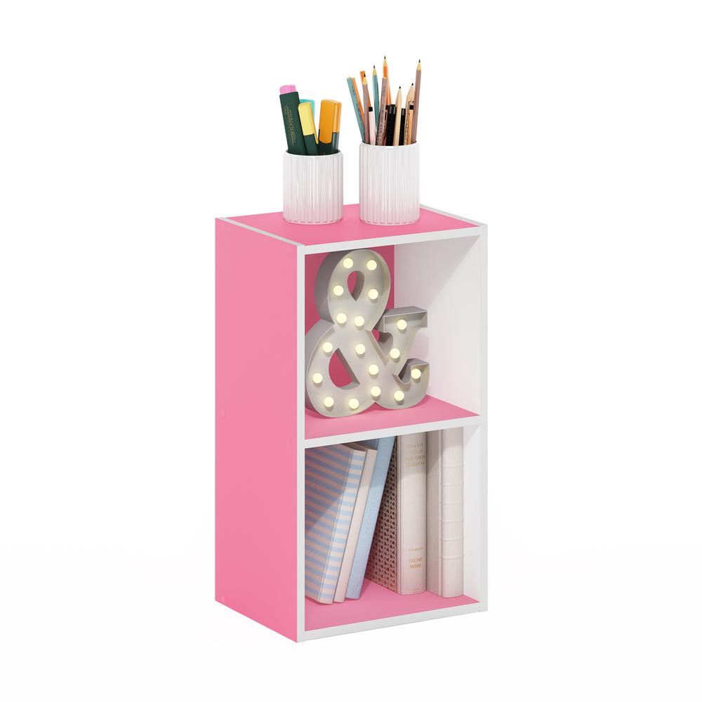 Furinno Pasir 2-Tier Open Shelf Bookcase, Pink/White. Picture 4