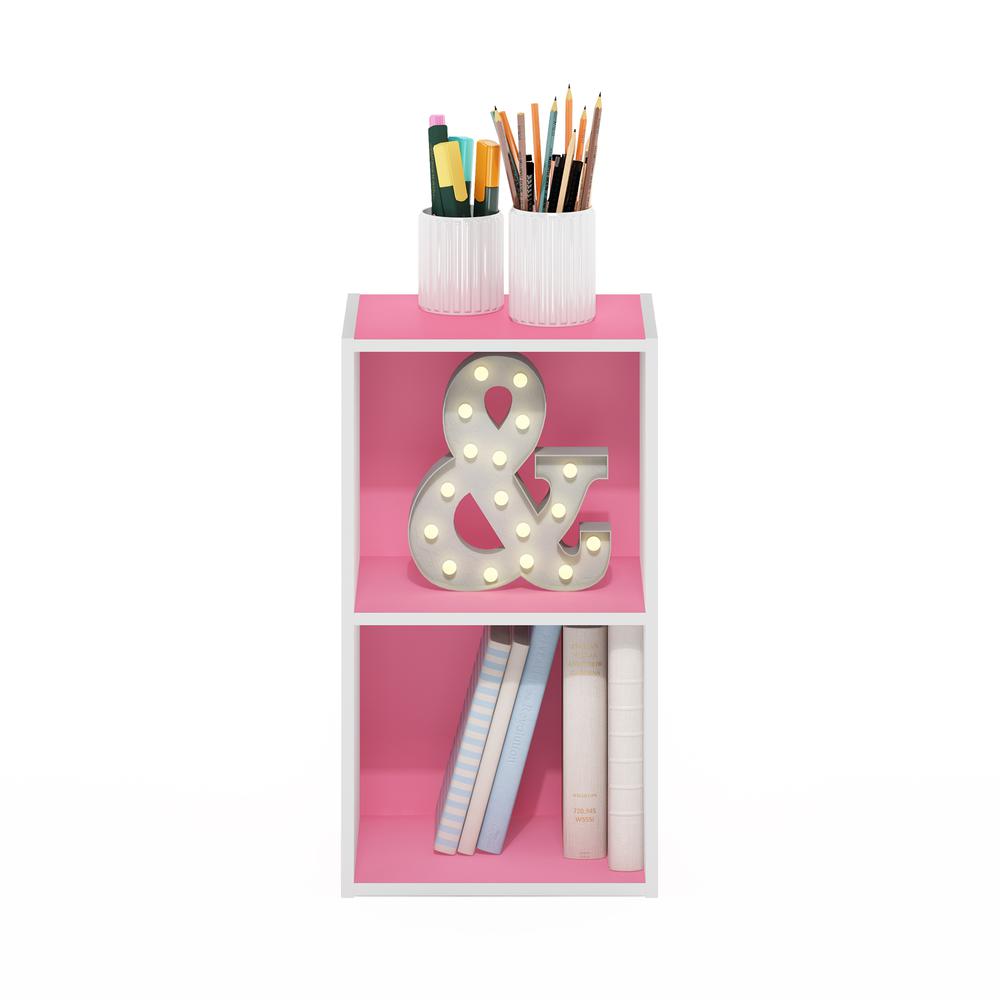 Furinno Pasir 2-Tier Open Shelf Bookcase, Pink/White. Picture 5