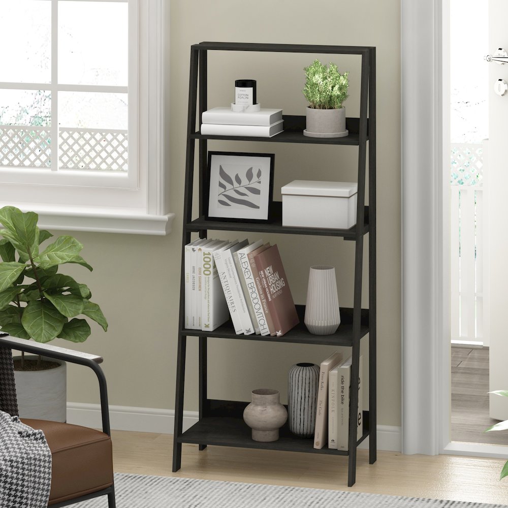 5-Tier Ladder Shelf, Bookshelf, Display Storage Shelves, Black Espresso. Picture 4