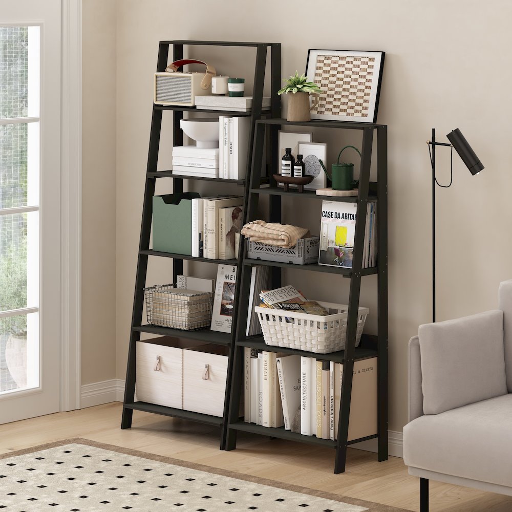 5-Tier Ladder Shelf, Bookshelf, Display Storage Shelves, Black Espresso. Picture 5