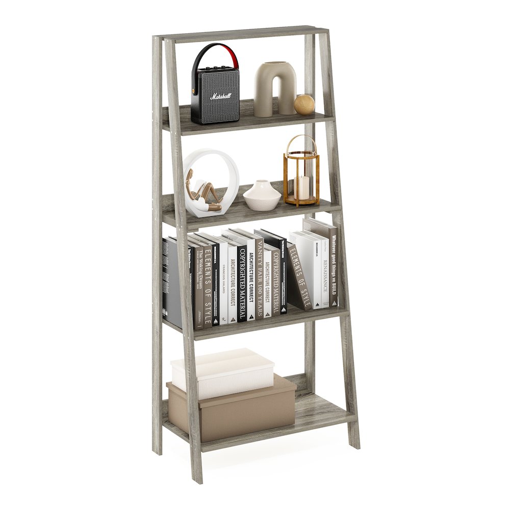 Furinno 5-Tier Ladder Bookcase Display Shelf, French Oak. Picture 1