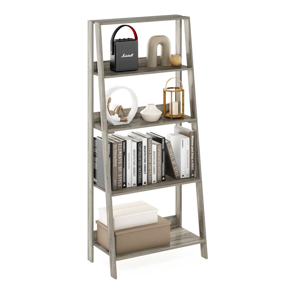 Furinno 5-Tier Ladder Bookcase Display Shelf, French Oak. Picture 3