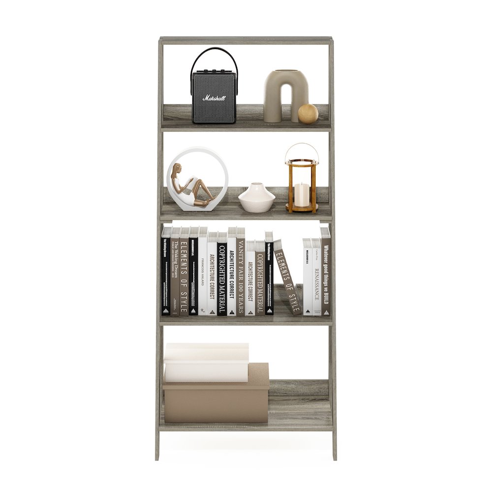 5-Tier Ladder Shelf, Bookshelf, Display Storage Shelves, Grey Oak. Picture 6
