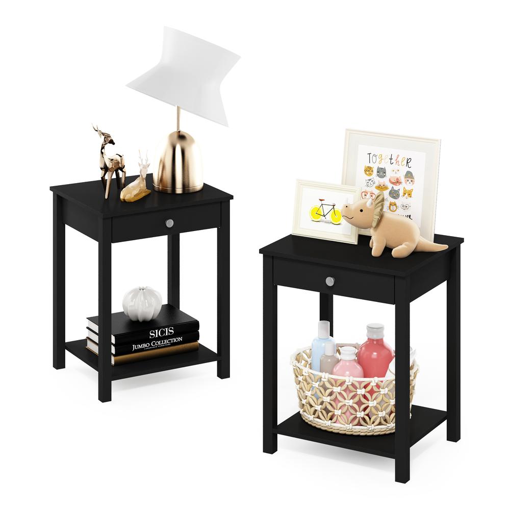 Furinno Classic Side Table with Drawer, Set of 2, Americano. Picture 4